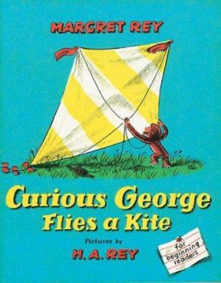 Curious George flies a kite.