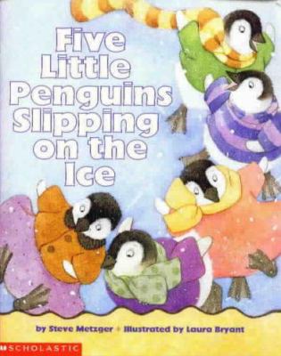 Five little penguins slipping on the ice